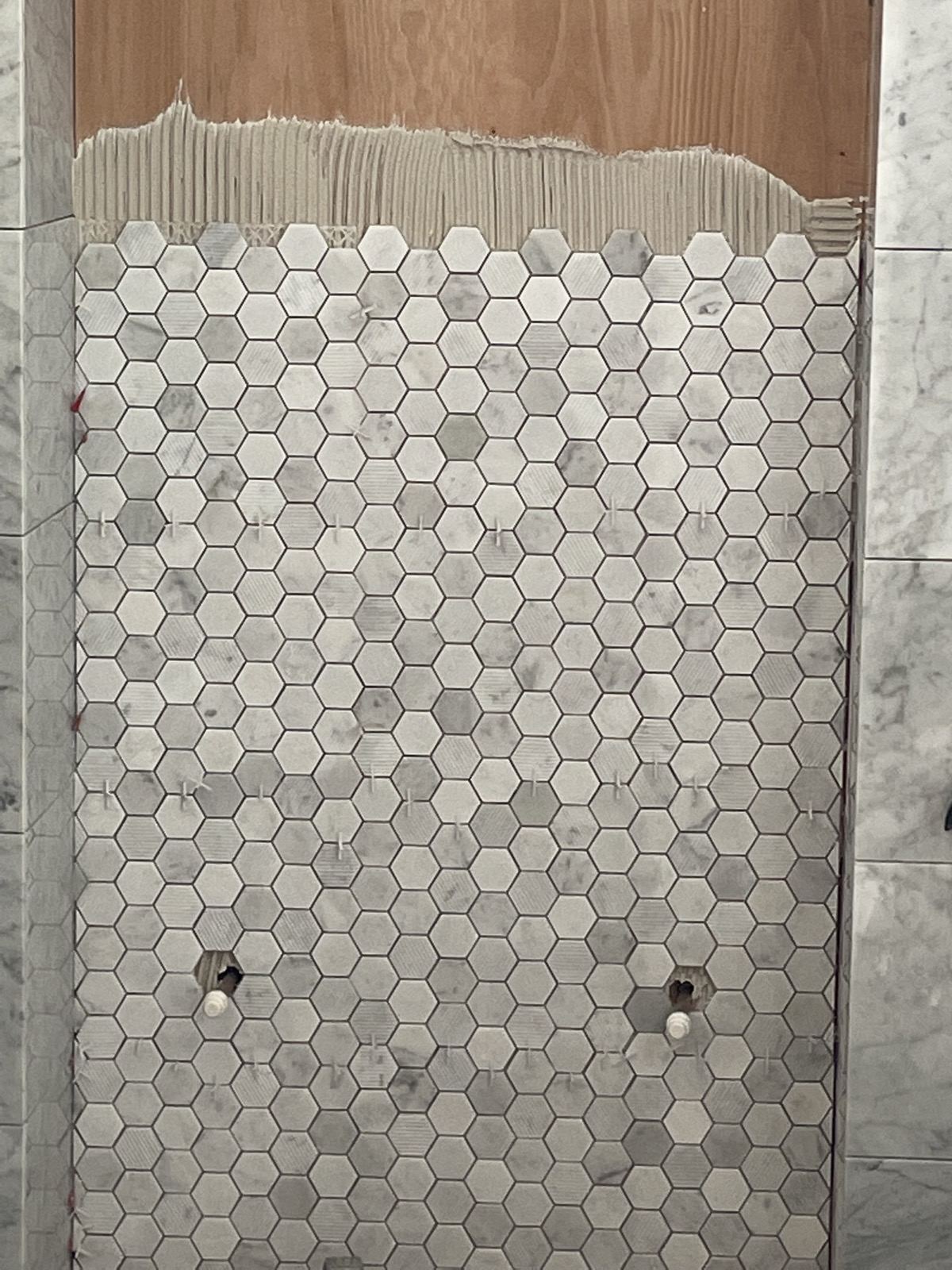 Hexagon mosaic tiled wall